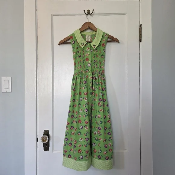 Vintage Cornelloki by April Cornell – Girls Size 9/10 – Green / Pansy Floral - Picture 1 of 8